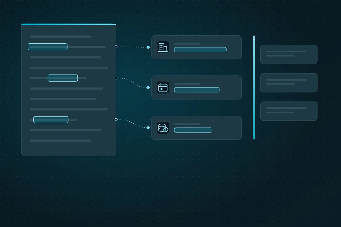 Illustration: fields extracted from a document, with a company name, a date and an amount