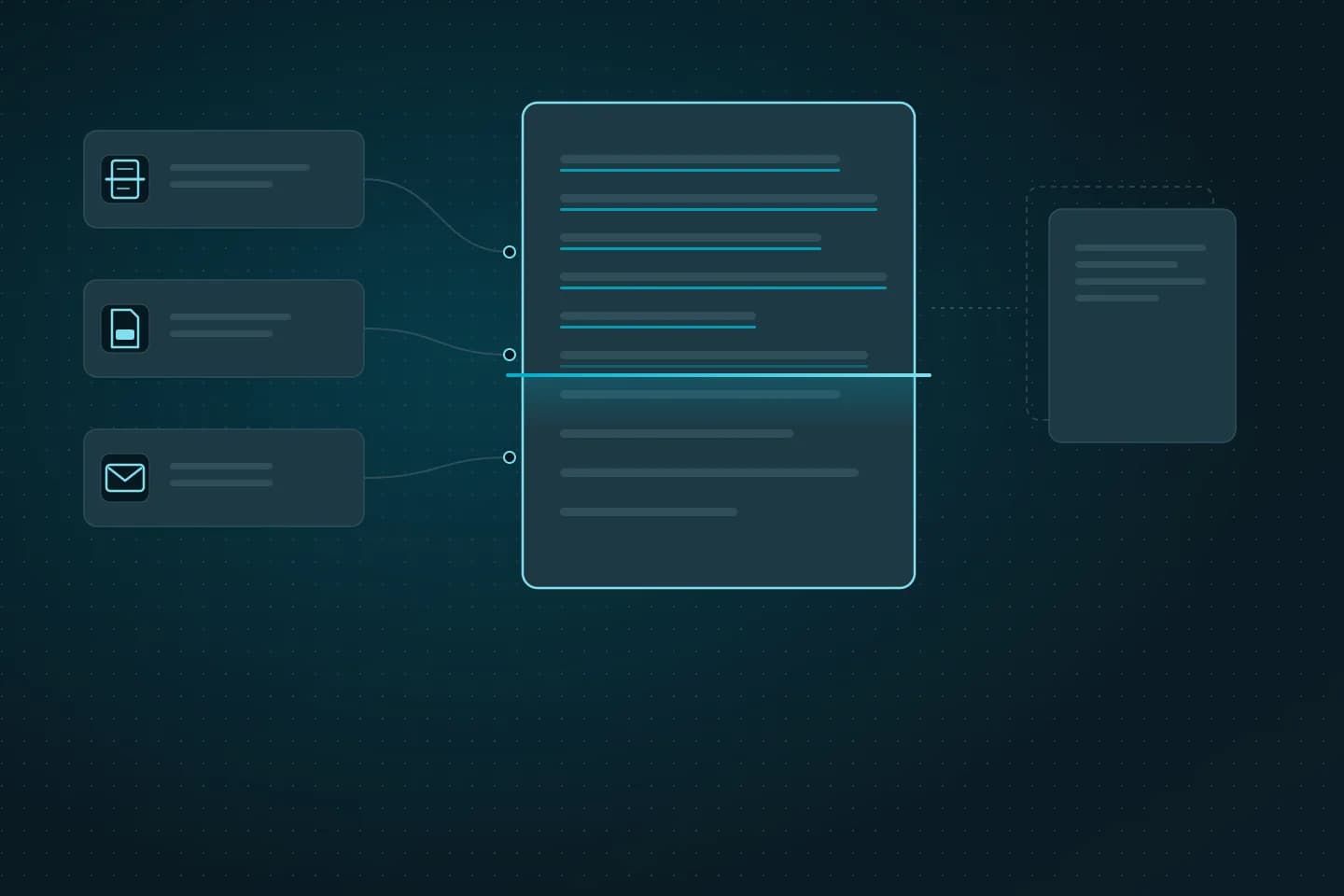 Illustration: a scan, a PDF file and an e-mail message turn into recognised text