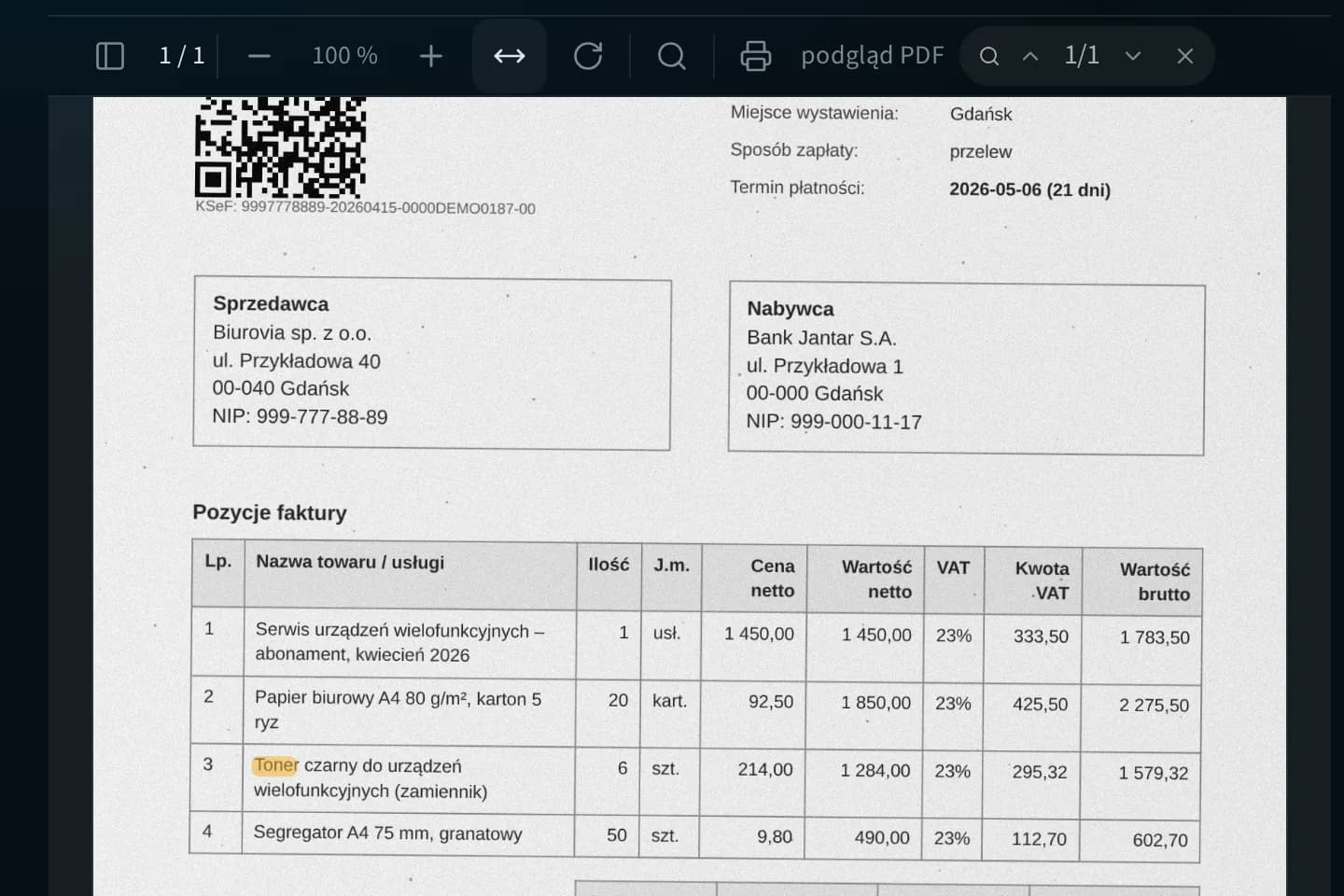 CONTMAN DP: the recognised text of a scan with the highlighted hit and the hit counter in the viewer